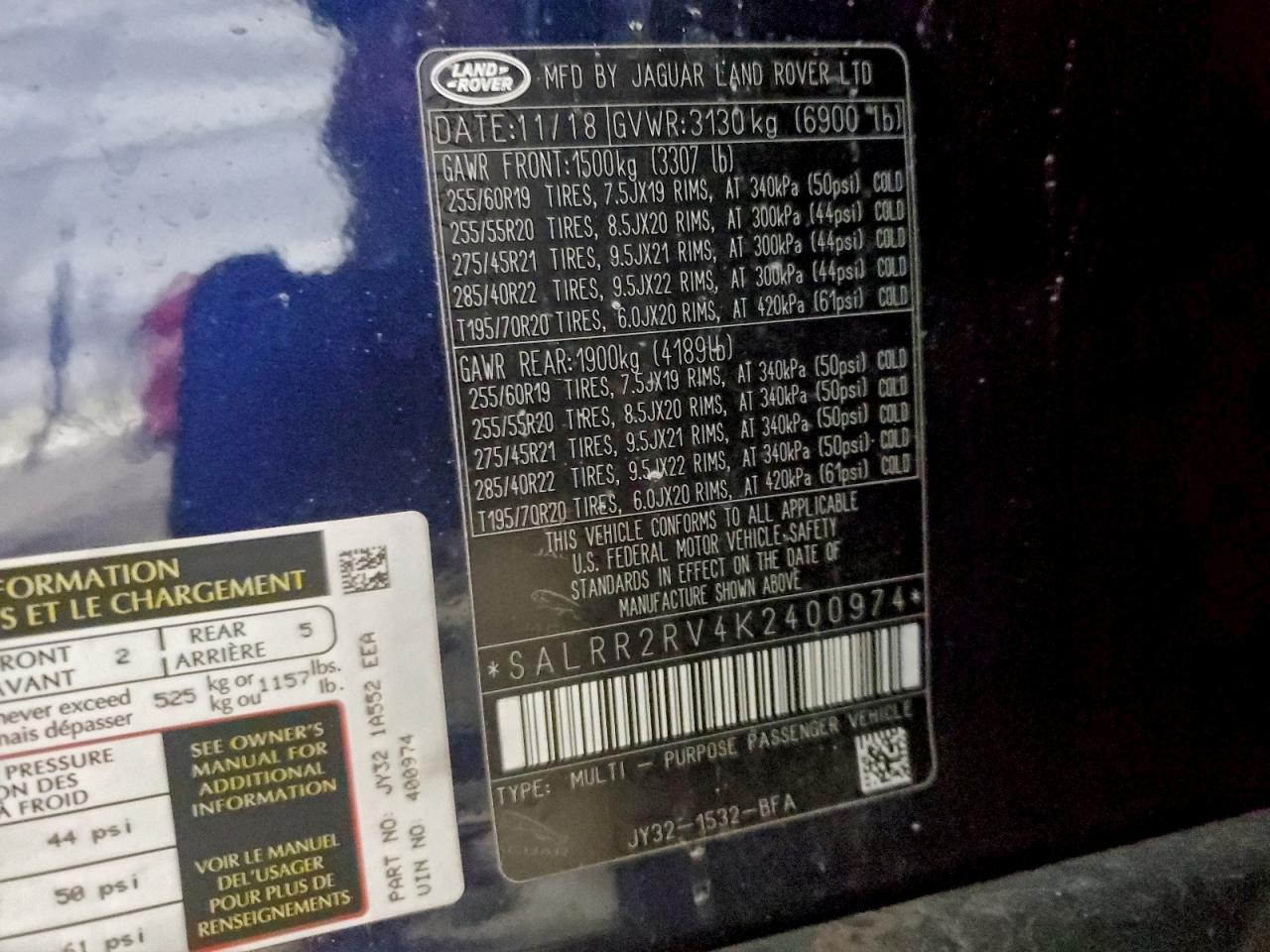 2019 Land Rover Discovery Hse VIN: SALRR2RV4K2400974 Lot: 94009155