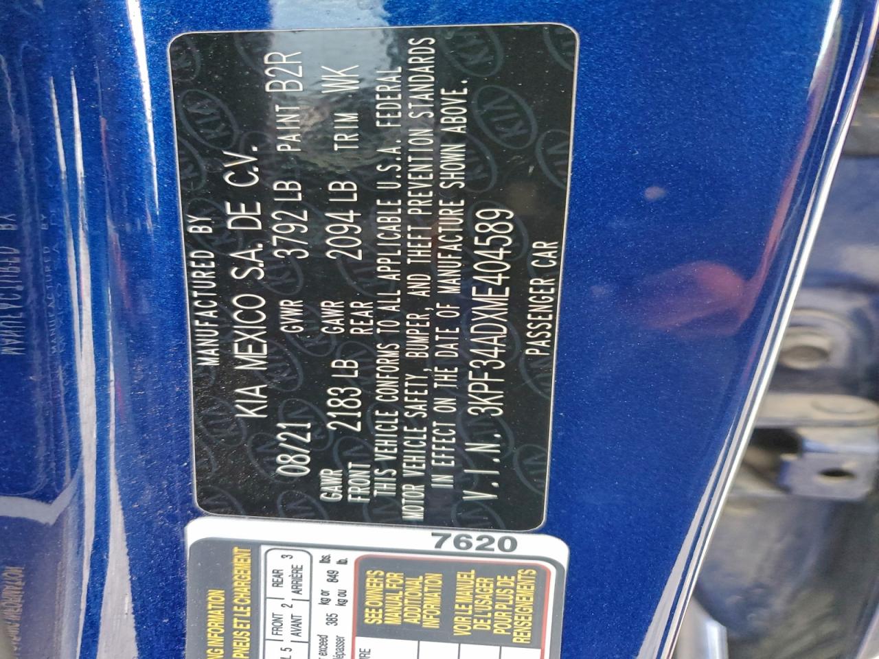 2021 Kia Forte Gt Line VIN: 3KPF34ADXME404589 Lot: 93736685