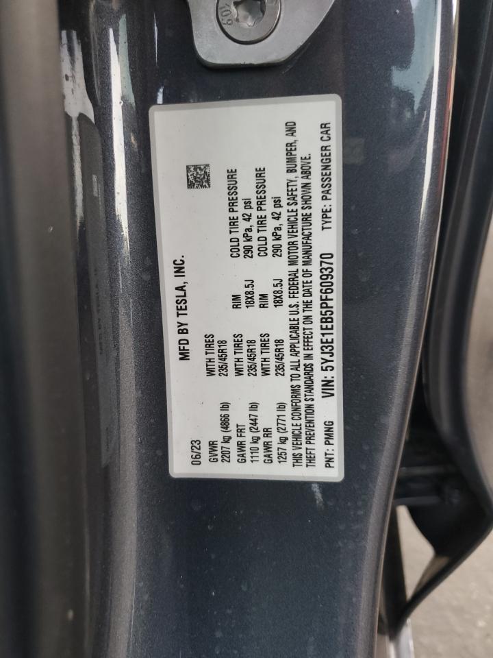 2023 Tesla Model 3 VIN: 5YJ3E1EB5PF609370 Lot: 89932325