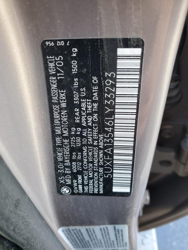 2006 BMW X5 3.0I VIN: 5UXFA13546LY33293 Lot: 92702255
