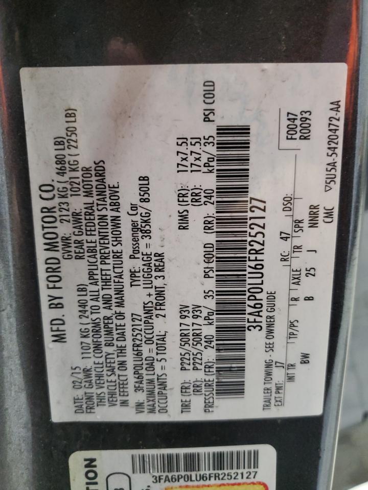 2015 Ford Fusion Se Hybrid VIN: 3FA6P0LU6FR252127 Lot: 91671915