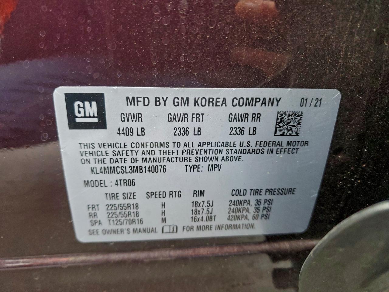 2021 Buick Encore Gx Preferred VIN: KL4MMCSL3MB140076 Lot: 93396835