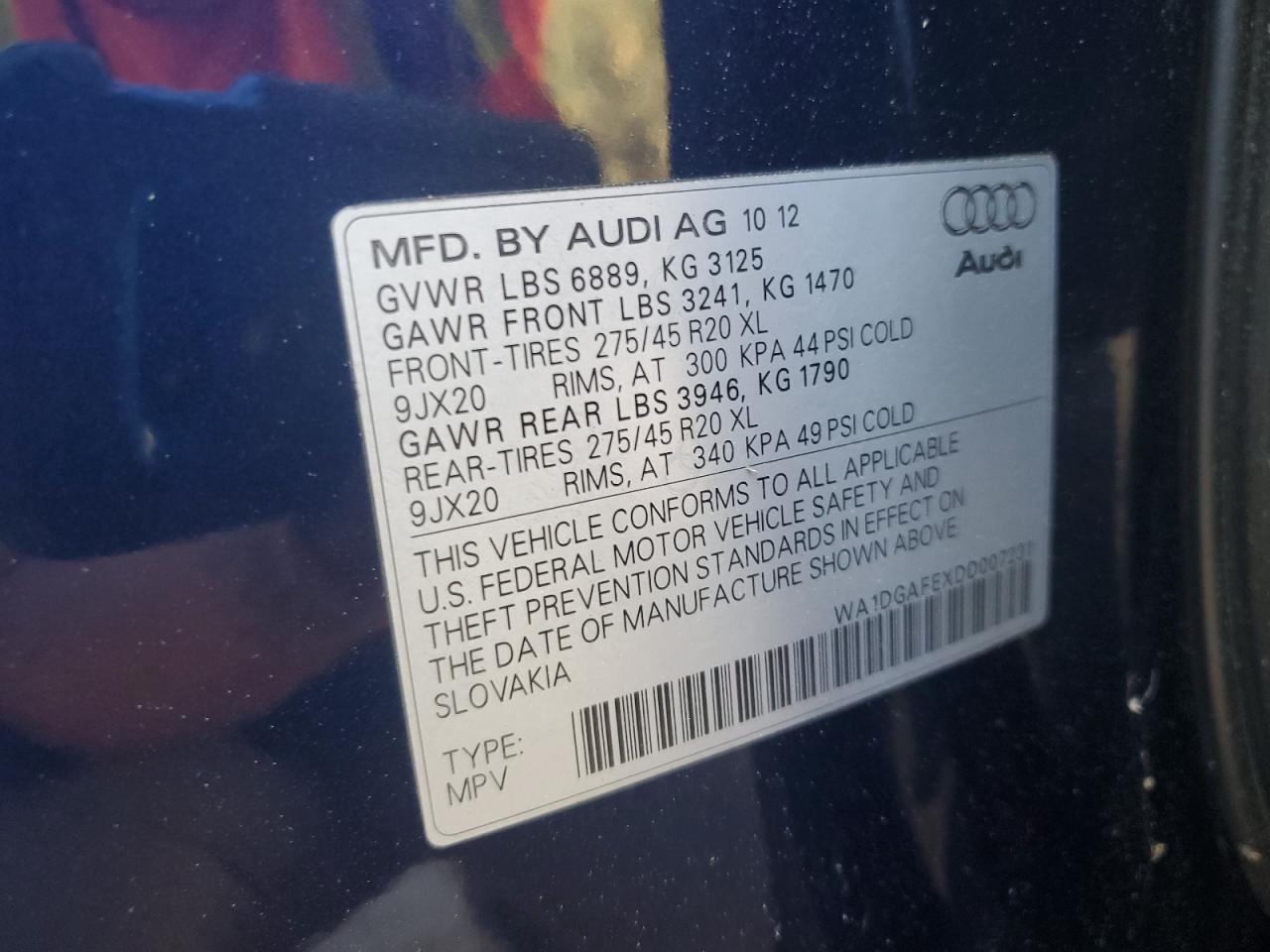 2013 Audi Q7 Prestige VIN: WA1DGAFEXDD007231 Lot: 92662115