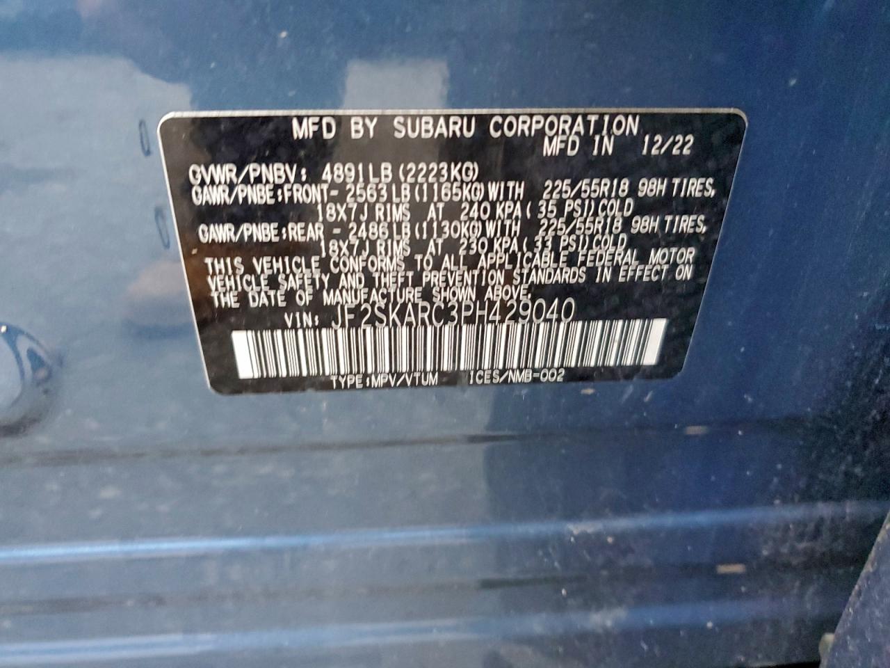 2023 Subaru Forester Touring VIN: JF2SKARC3PH429040 Lot: 93807355