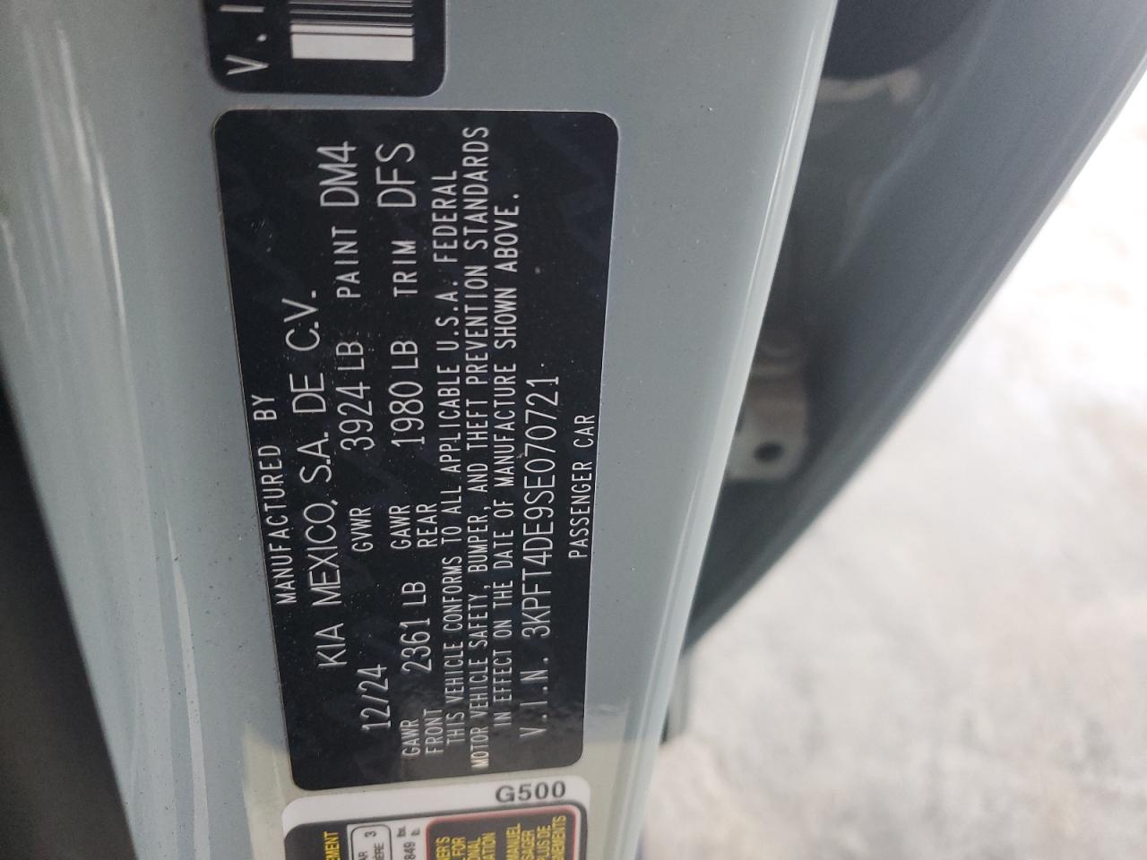 2025 Kia K4 Lx VIN: 3KPFT4DE9SE070721 Lot: 93657675