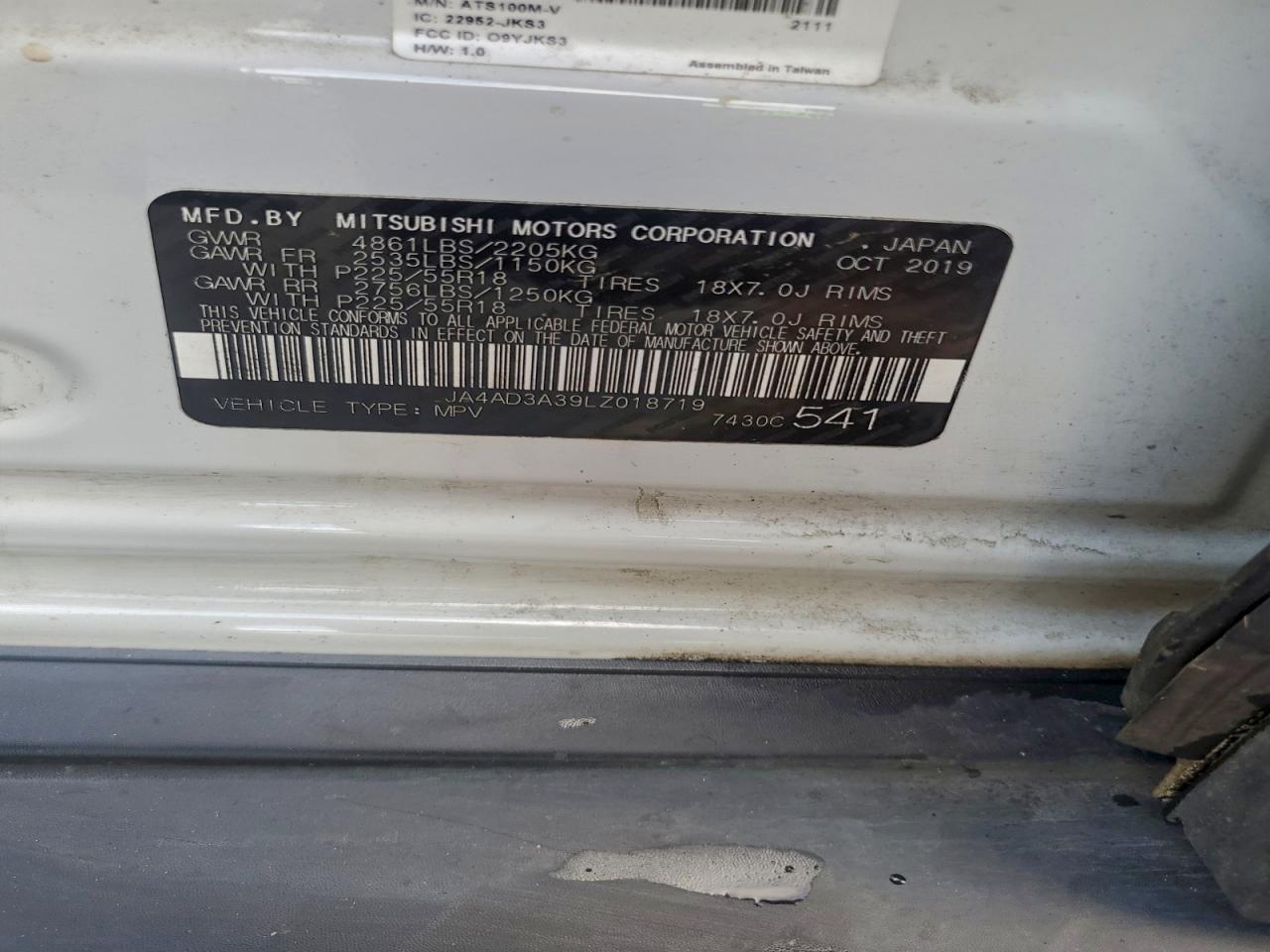 2020 Mitsubishi Outlander Se VIN: JA4AD3A39LZ018719 Lot: 94067975