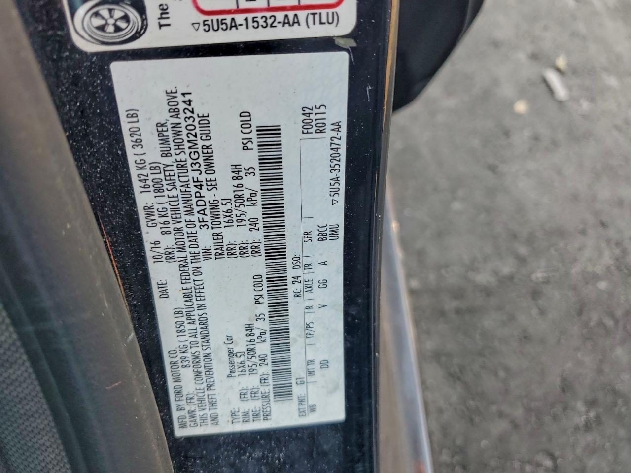 2016 Ford Fiesta Titanium VIN: 3FADP4FJ3GM203241 Lot: 94157255