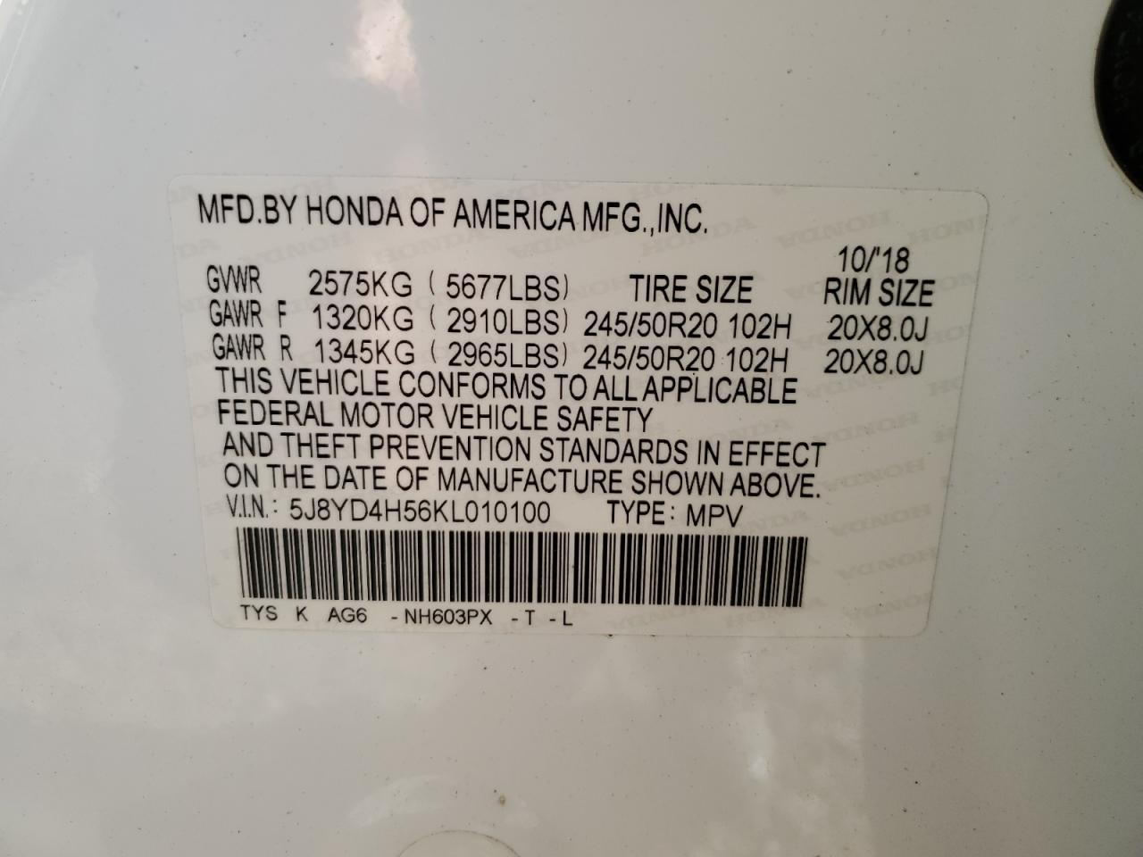 2019 Acura Mdx Technology VIN: 5J8YD4H56KL010100 Lot: 92229165