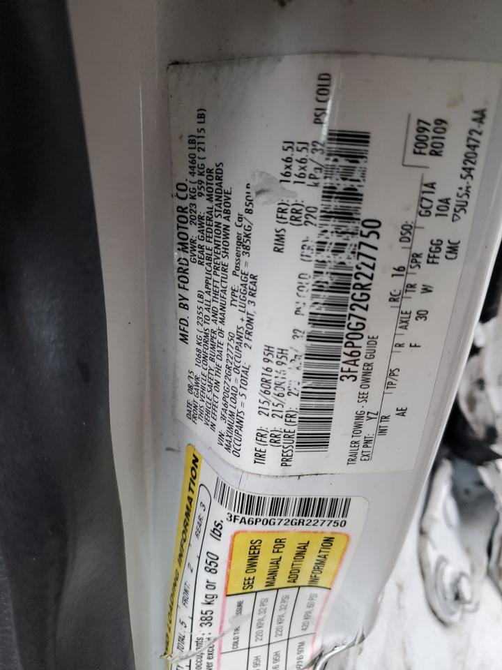 2016 Ford Fusion S VIN: 3FA6P0G72GR227750 Lot: 93670995