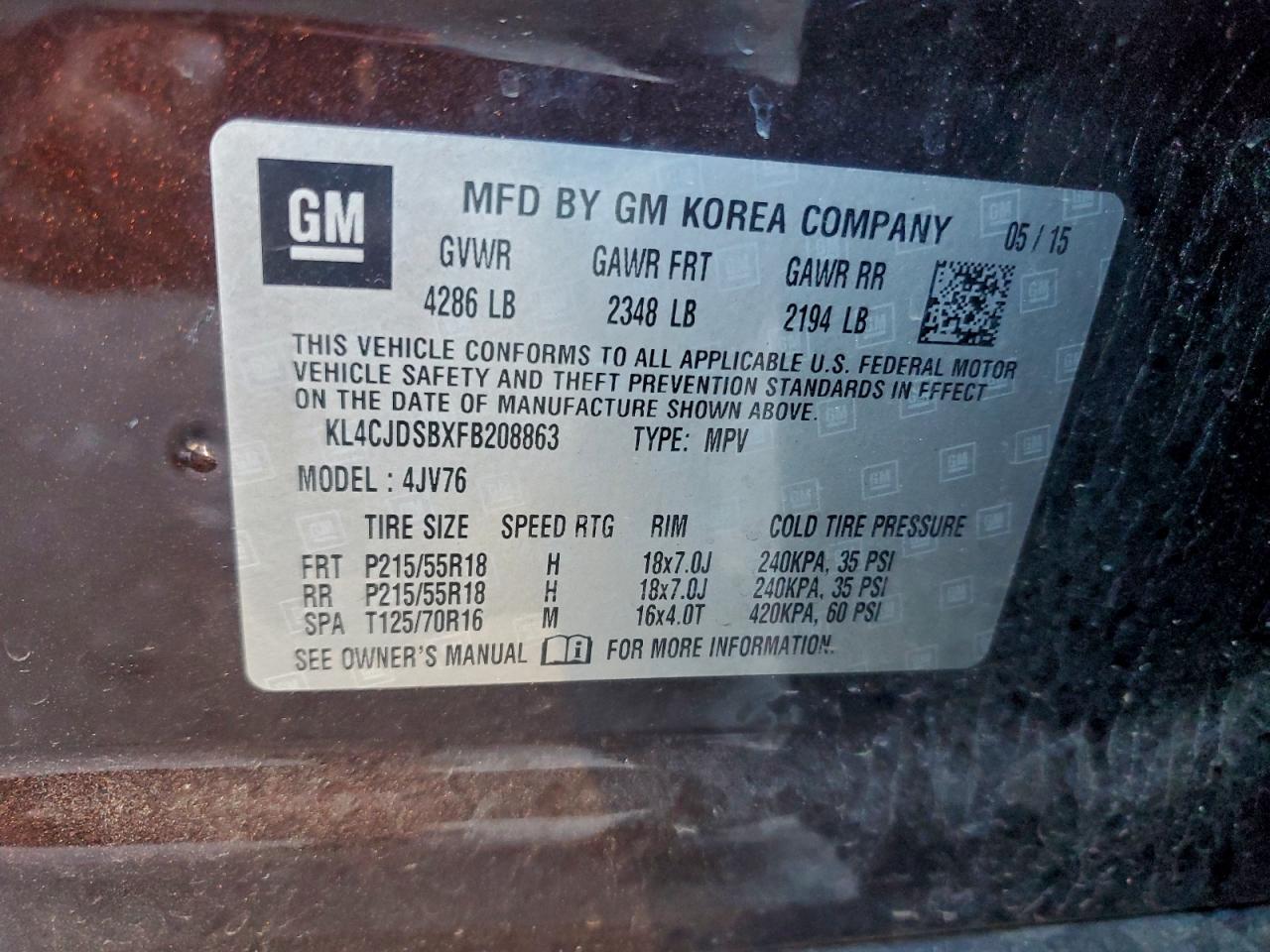 2015 Buick Encore Premium VIN: KL4CJDSBXFB208863 Lot: 94074945