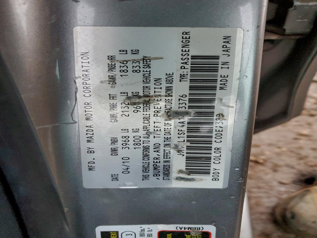 2010 Mazda 3 I VIN: JM1BL1SF4A1313376 Lot: 93552715