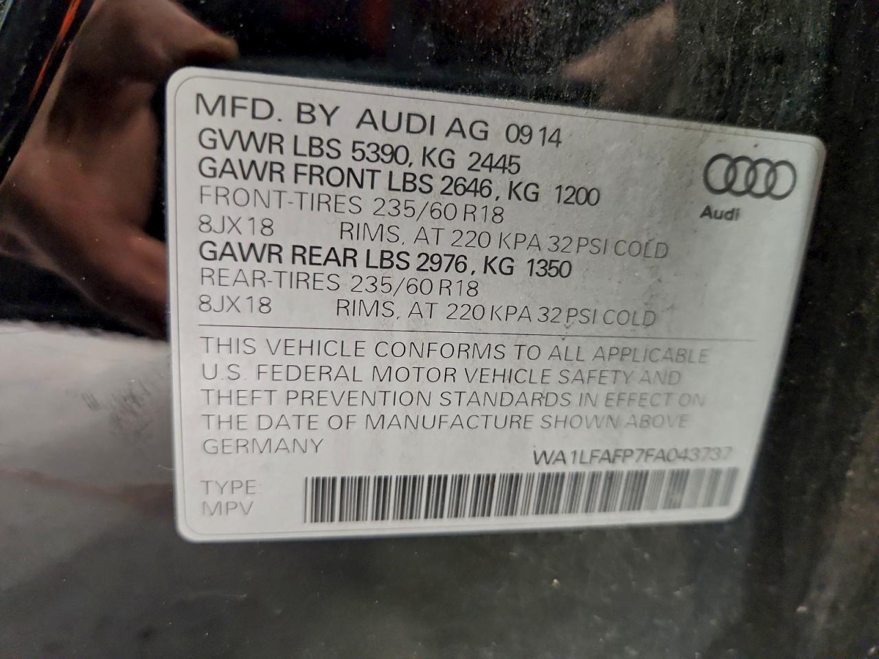 2015 Audi Q5 Premium Plus VIN: WA1LFAFP7FA043737 Lot: 94538605