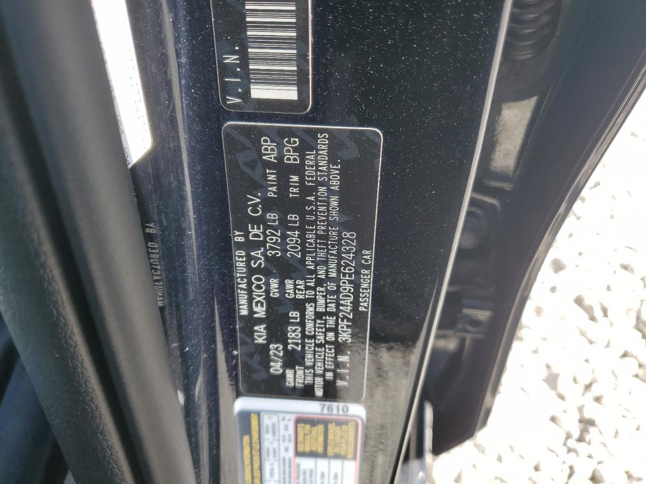 2023 Kia Forte Lx VIN: 3KPF24AD9PE624328 Lot: 92065255