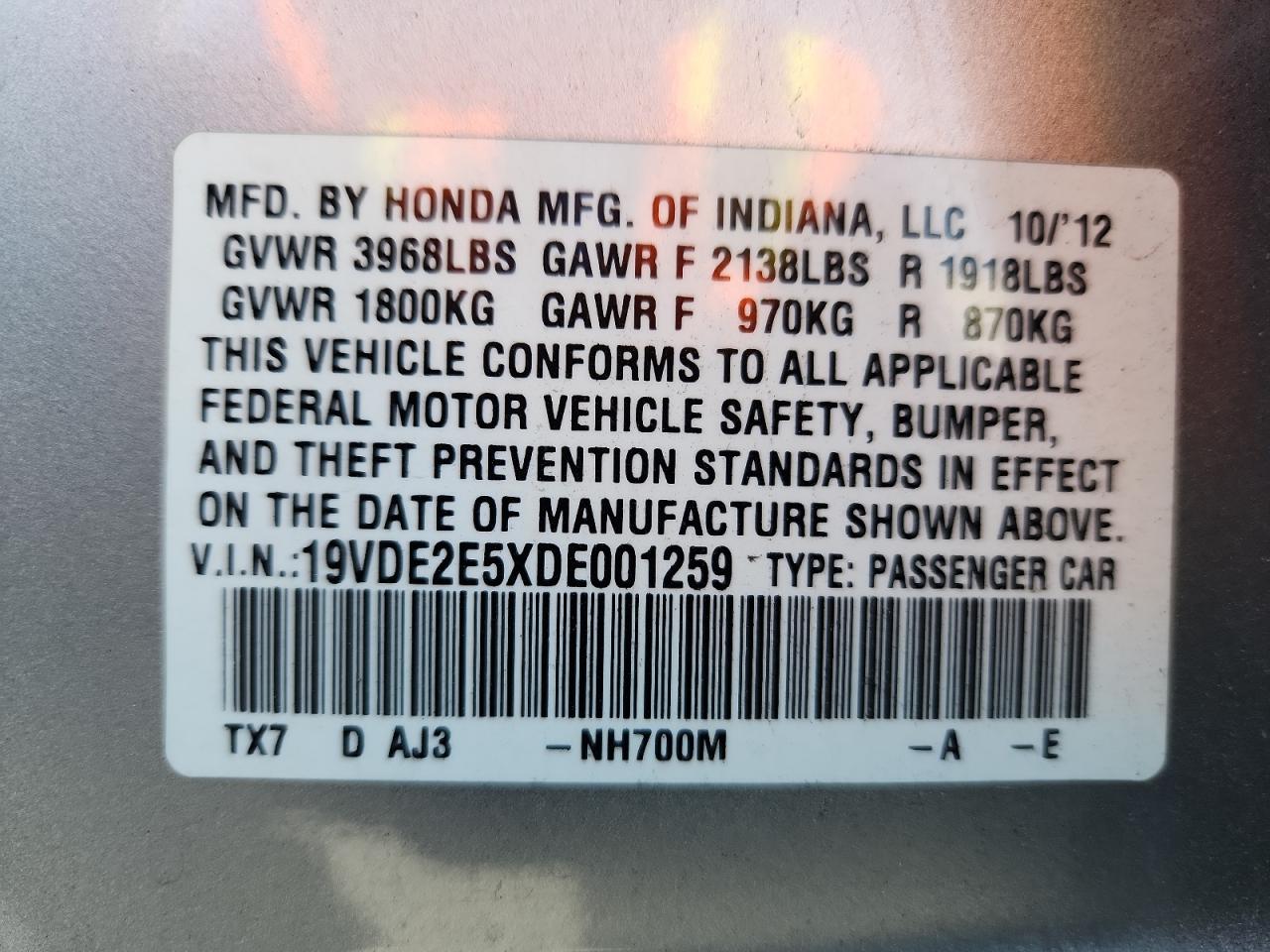 2013 Acura Ilx 24 Premium VIN: 19VDE2E5XDE001259 Lot: 93078565