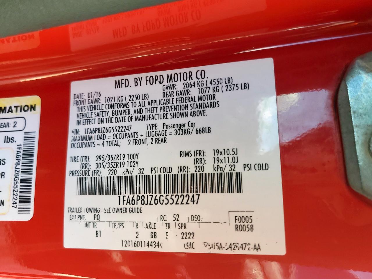 2016 Ford Mustang Shelby Gt350 VIN: 1FA6P8JZ6G5522247 Lot: 93037245