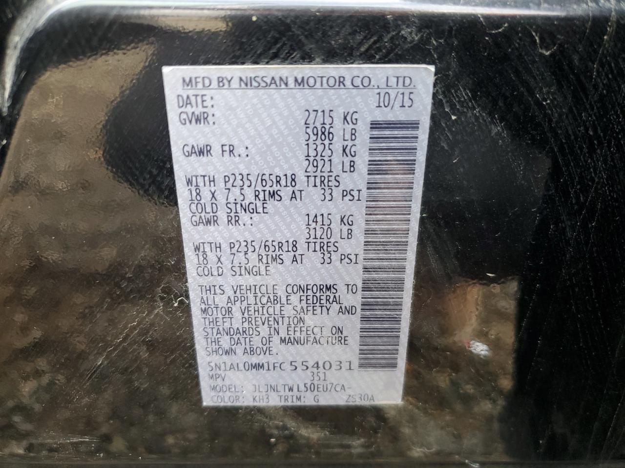 2015 Infiniti Qx60 VIN: 5N1AL0MM1FC554031 Lot: 91143495