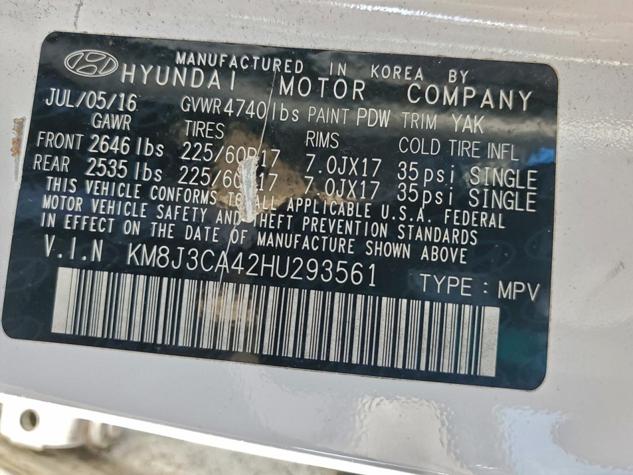 2017 Hyundai Tucson Limited VIN: KM8J3CA42HU293561 Lot: 93542795