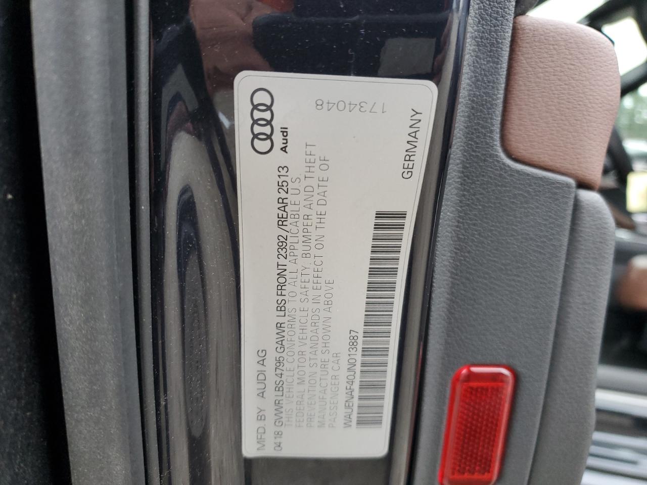 2018 Audi A4 Premium Plus VIN: WAUENAF40JN013887 Lot: 91862265