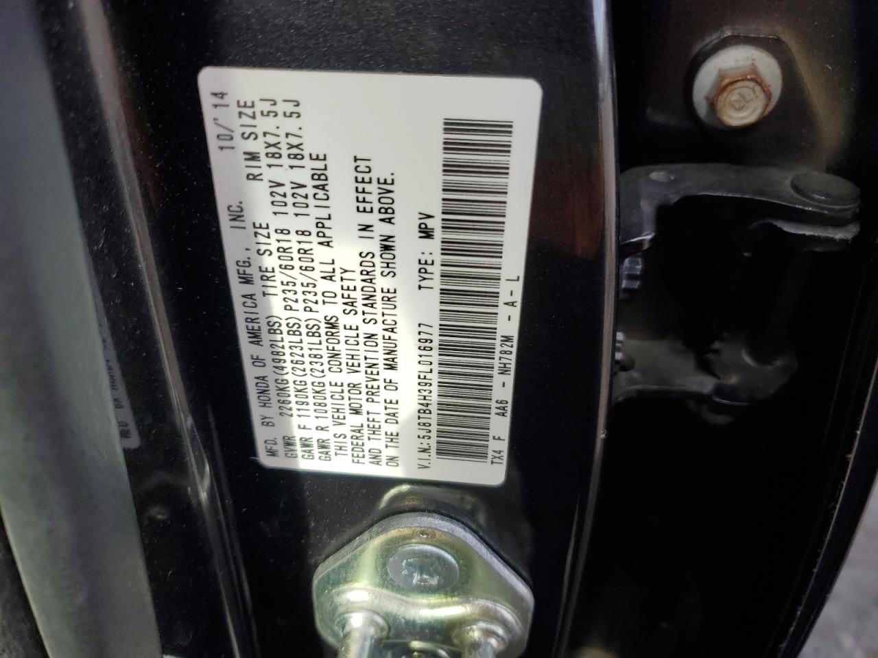 2015 Acura Rdx VIN: 5J8TB4H39FL016977 Lot: 90366475