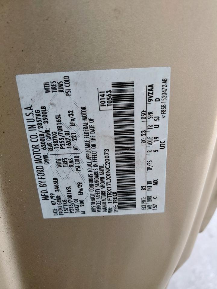 1999 Ford F150 VIN: 1FTRX17LXXNC20073 Lot: 92108725