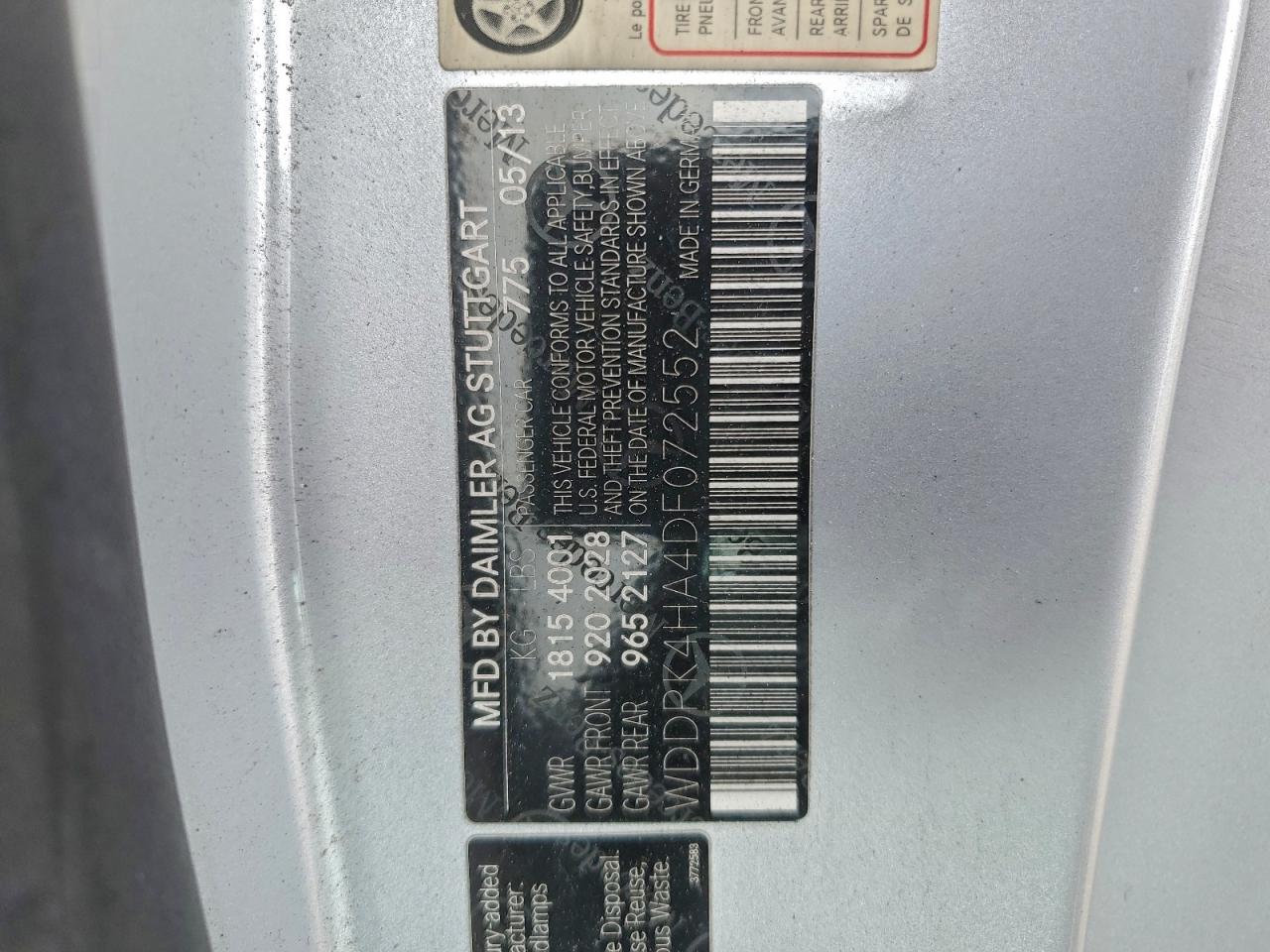 2013 Mercedes-Benz Slk 250 VIN: WDDPK4HA4DF072552 Lot: 93875825