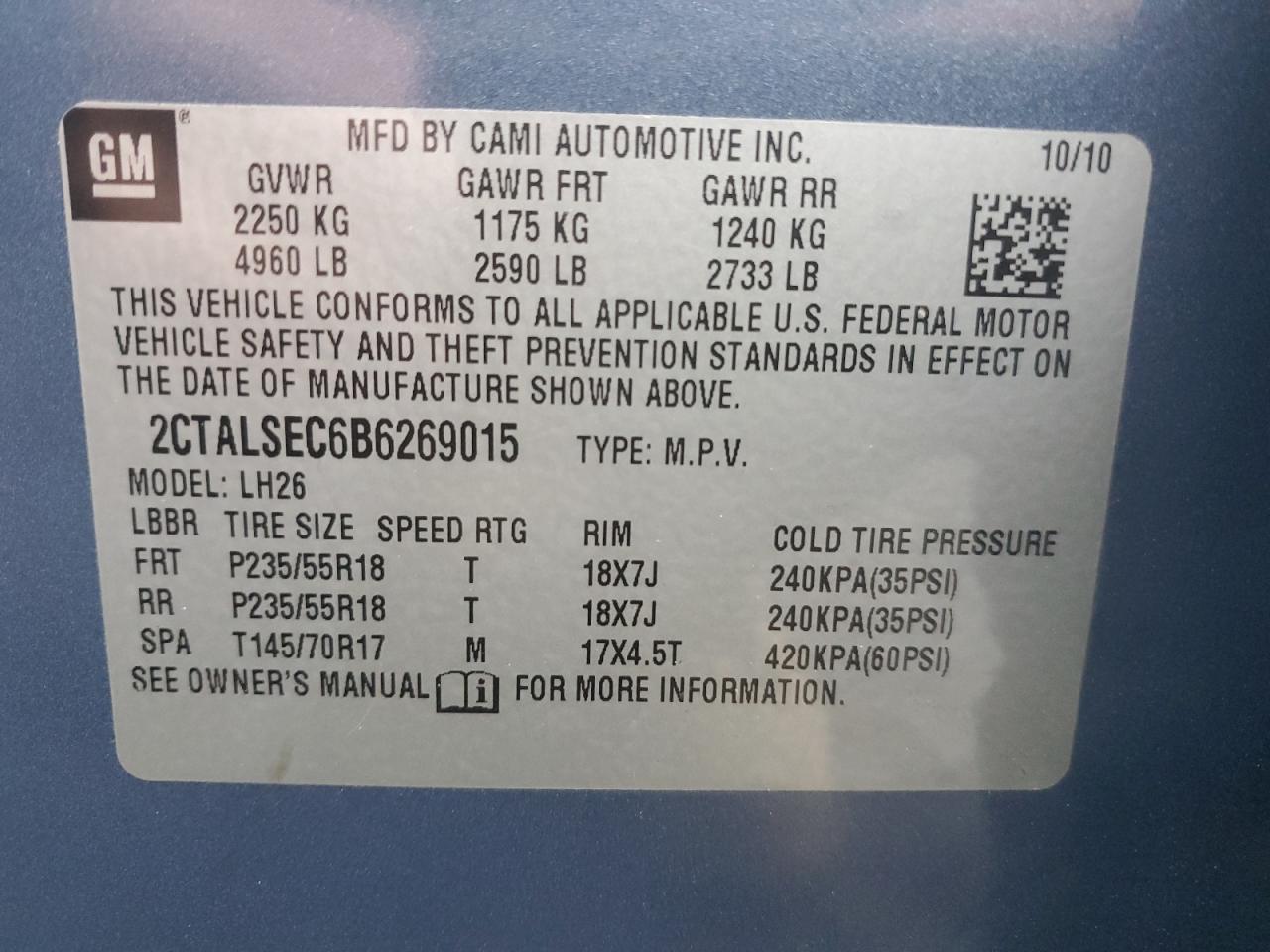 2011 GMC Terrain Sle VIN: 2CTALSEC6B6269015 Lot: 92285425