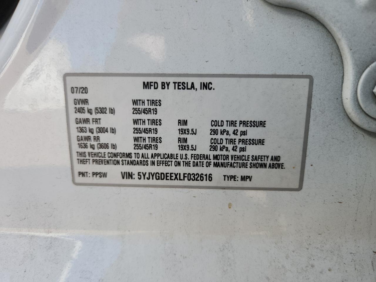 2020 Tesla Model Y VIN: 5YJYGDEEXLF032616 Lot: 92947645