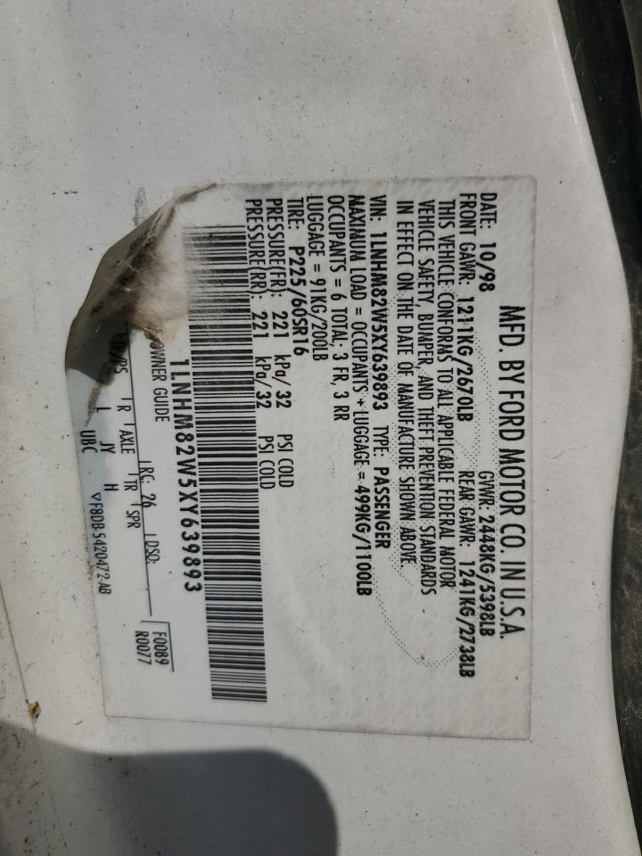 1999 Lincoln Town Car Signature VIN: 1LNHM82W5XY639893 Lot: 93218665