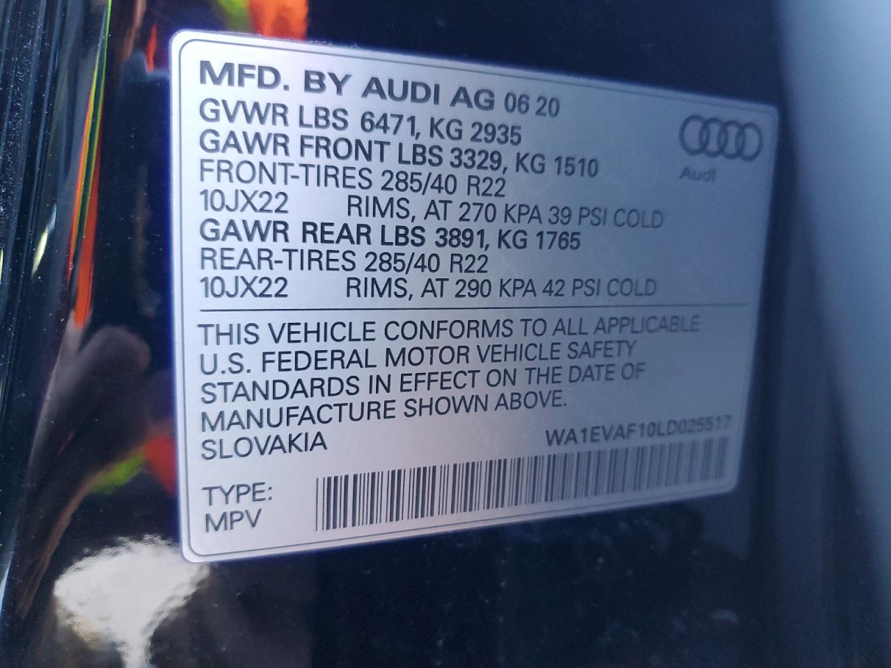 2020 Audi Q8 Premium Plus S-Line VIN: WA1EVAF10LD025517 Lot: 90504565