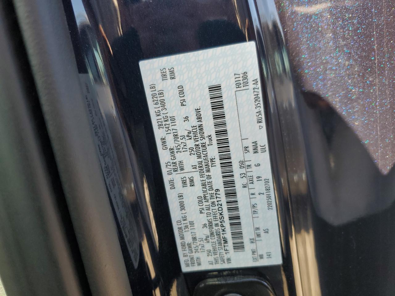 2025 Ford F150 Xl VIN: 1FTMF1KP5SKD21779 Lot: 90819895