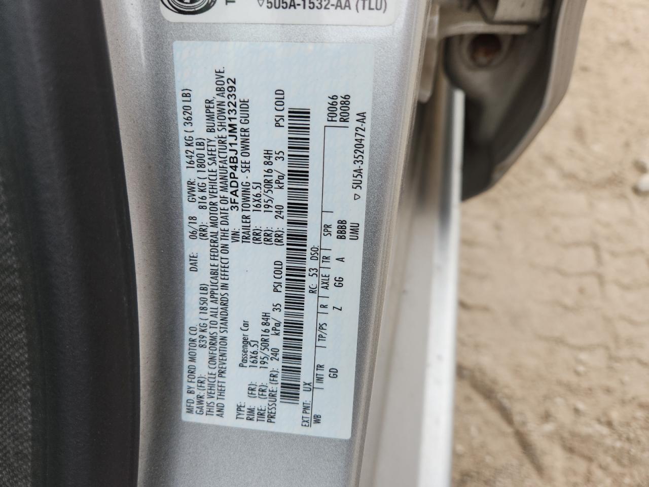 2018 Ford Fiesta Se VIN: 3FADP4BJ1JM132392 Lot: 92999875