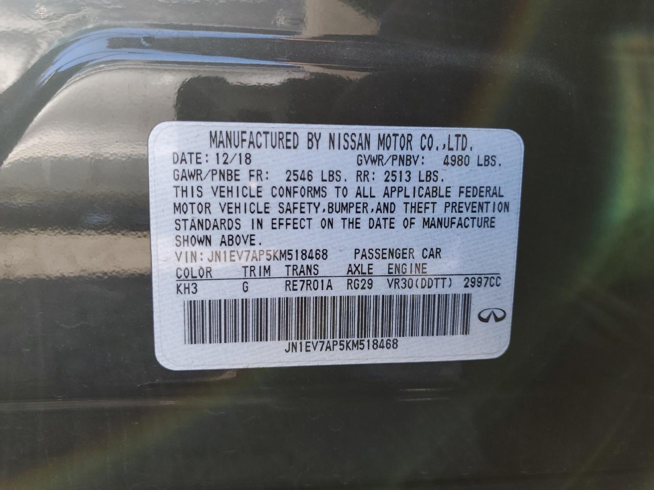 2019 Infiniti Q50 Luxe VIN: JN1EV7AP5KM518468 Lot: 92050265