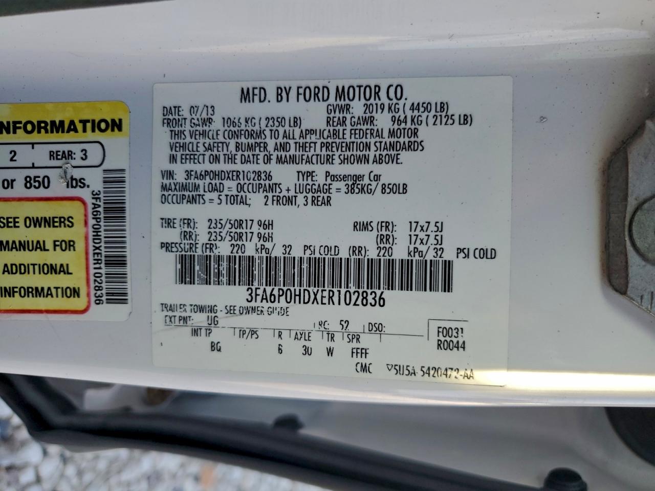 2014 Ford Fusion Se VIN: 3FA6P0HDXER102836 Lot: 93941045