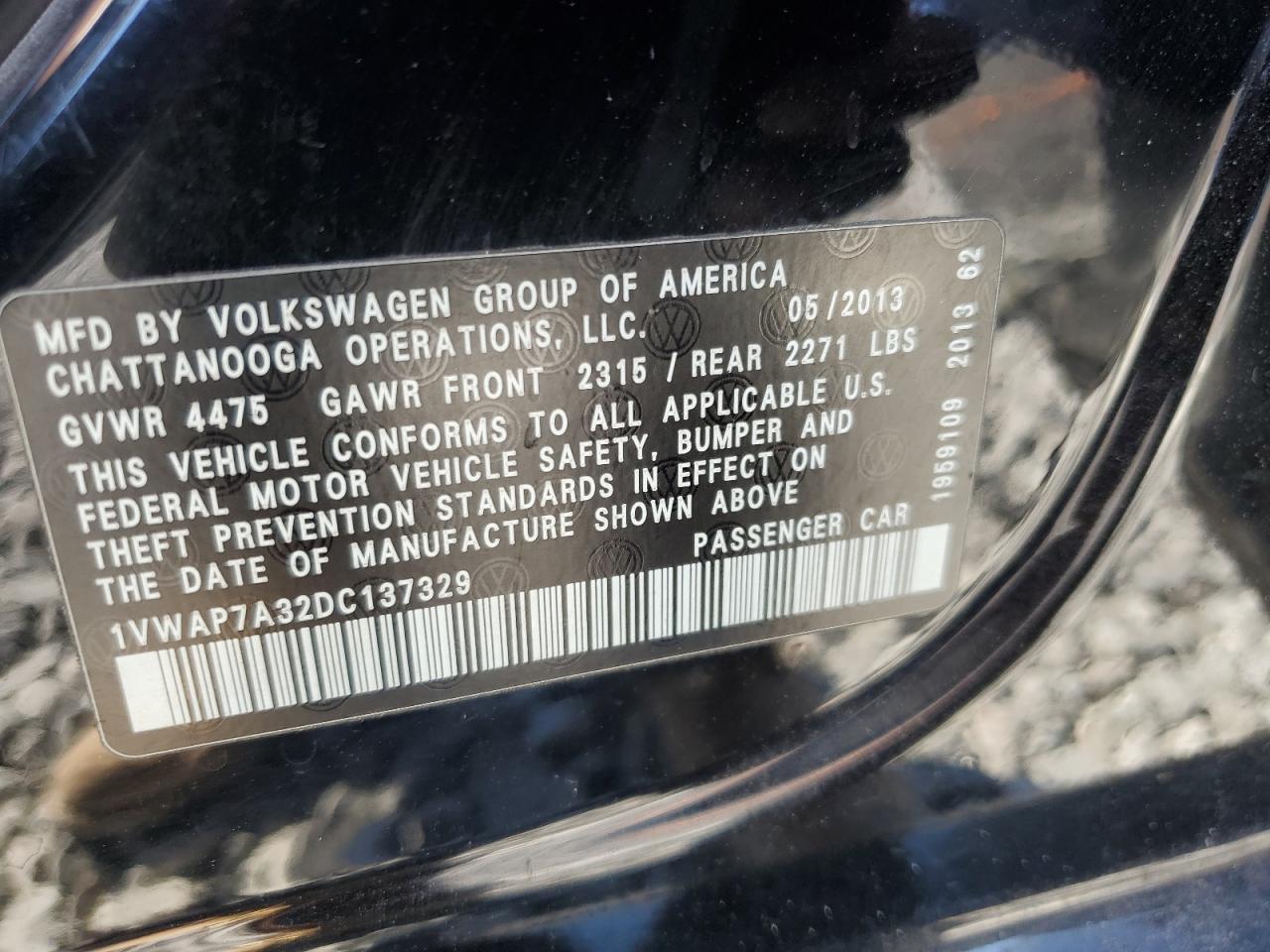 2013 Volkswagen Passat S VIN: 1VWAP7A32DC137329 Lot: 93496225