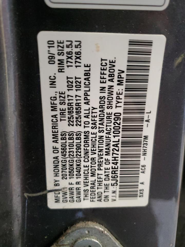 2010 Honda Cr-V Exl VIN: 5J6RE4H72AL100290 Lot: 93277855