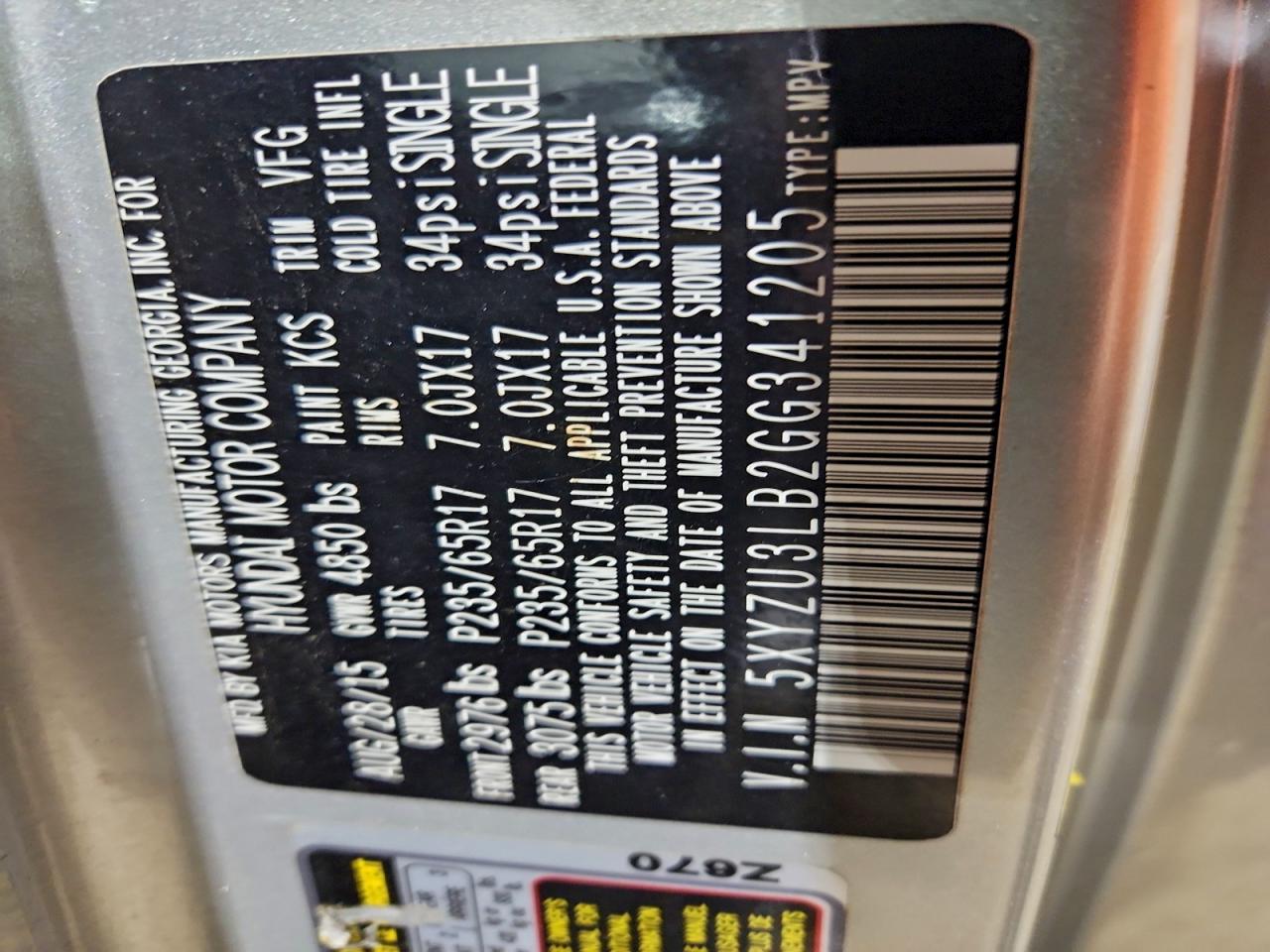 2016 Hyundai Santa Fe Sport VIN: 5XYZU3LB2GG341205 Lot: 94330375