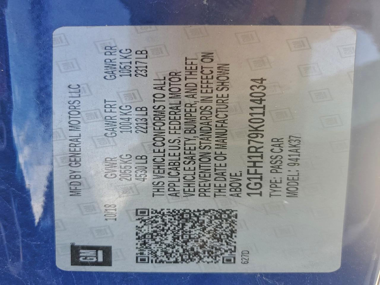 2019 Chevrolet Camaro Ss VIN: 1G1FH1R79K0114034 Lot: 93661165