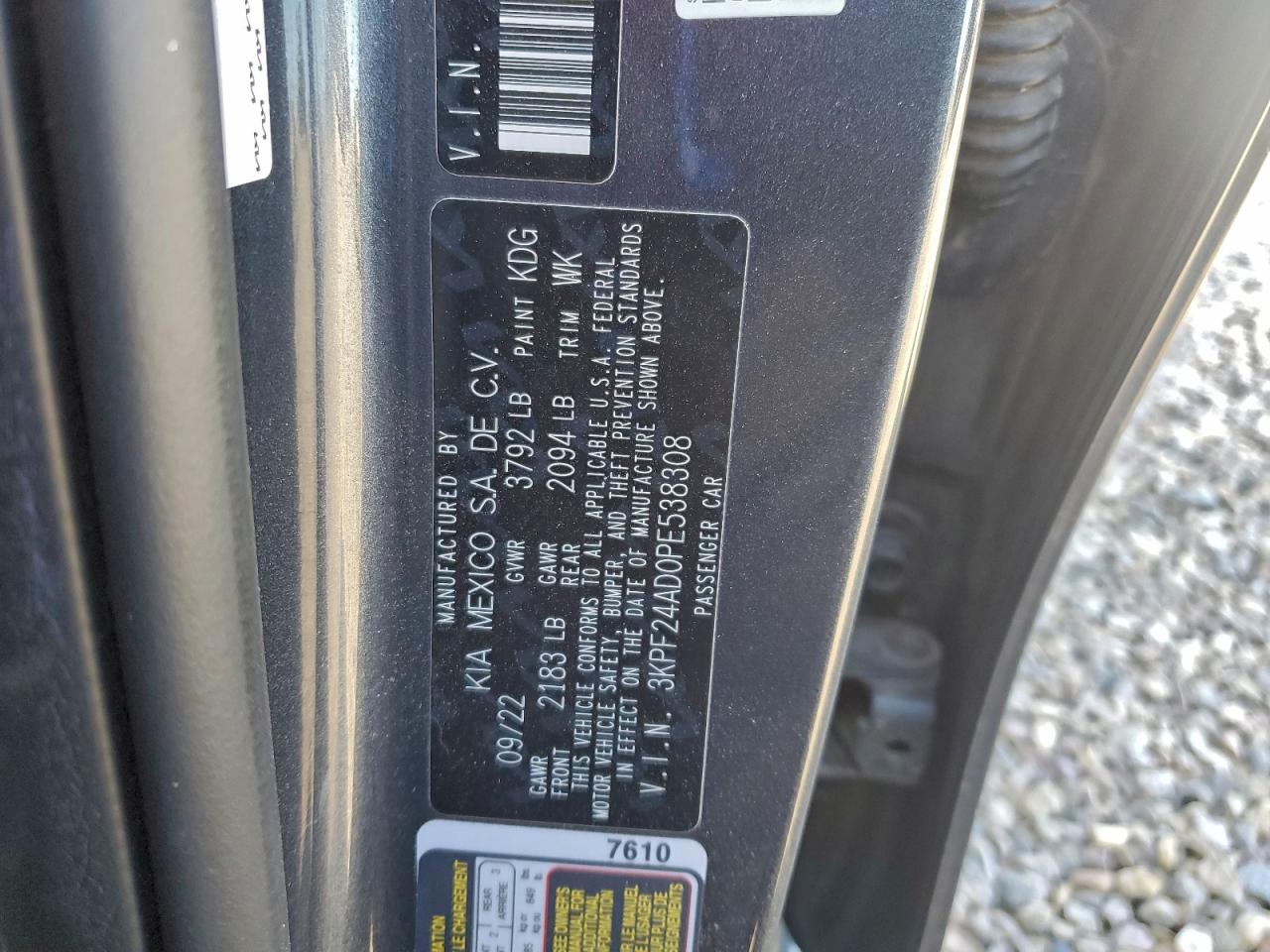 2023 Kia Forte Lx VIN: 3KPF24AD0PE538308 Lot: 94561065