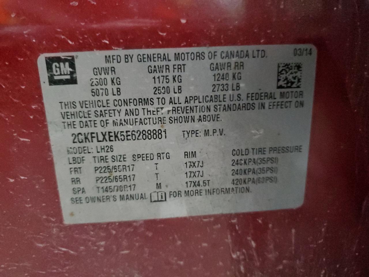 2014 GMC Terrain Slt VIN: 2GKFLXEK5E6288881 Lot: 90284795