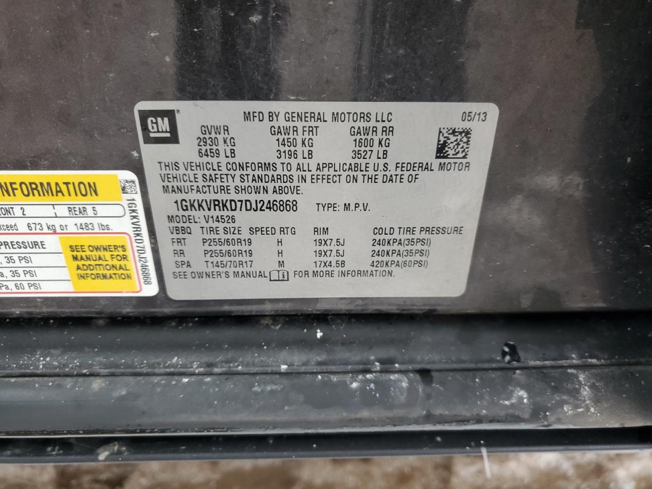2013 GMC Acadia Slt-1 VIN: 1GKKVRKD7DJ246868 Lot: 91981285