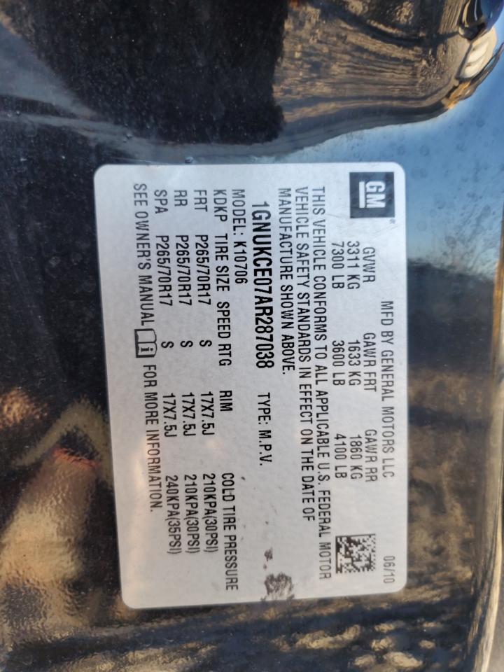 2010 Chevrolet Tahoe K1500 Ltz VIN: 1GNUKCE07AR287038 Lot: 92254605