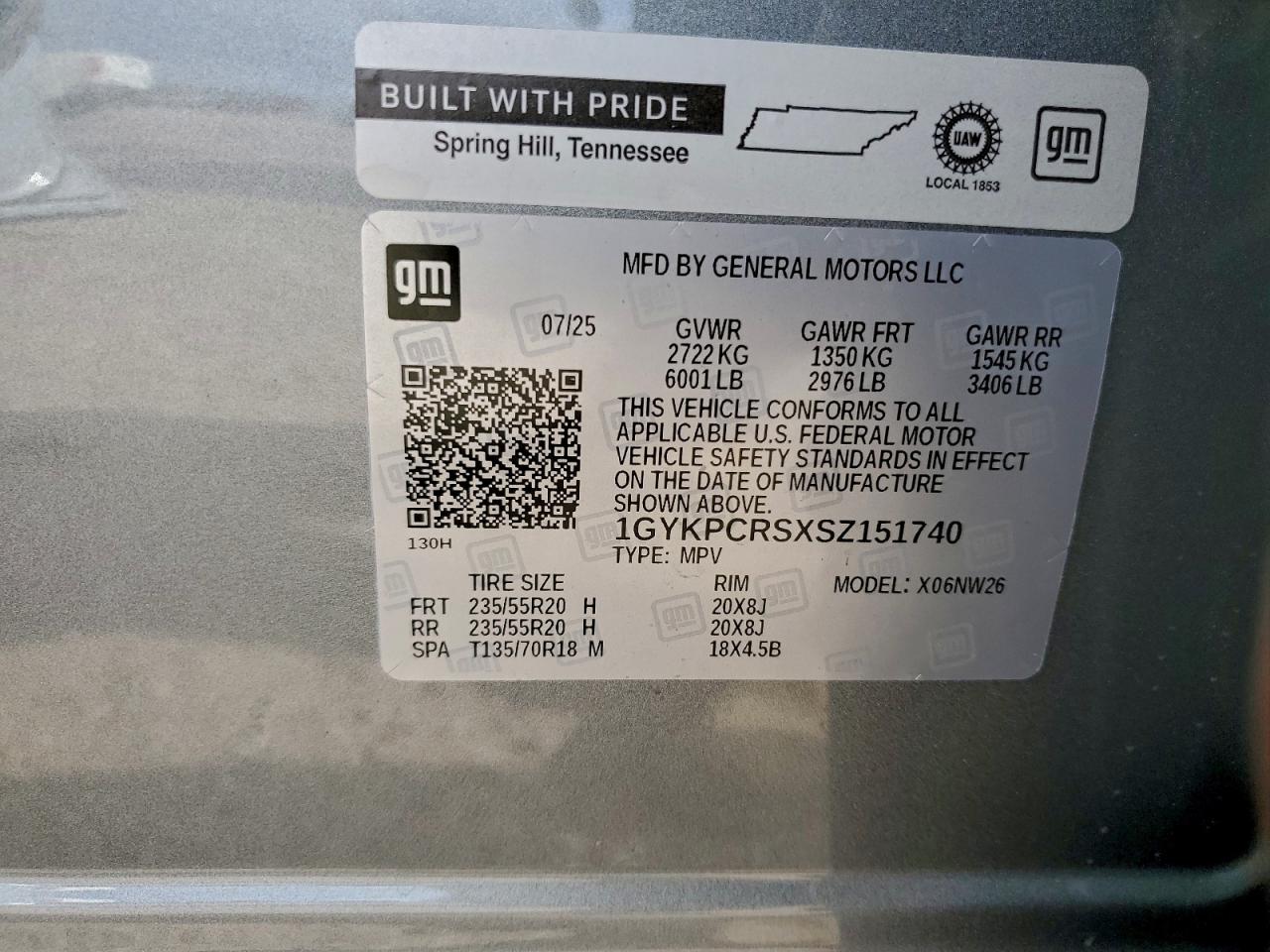 2025 Cadillac Xt6 Premium Luxury VIN: 1GYKPCRSXSZ151740 Lot: 93965395