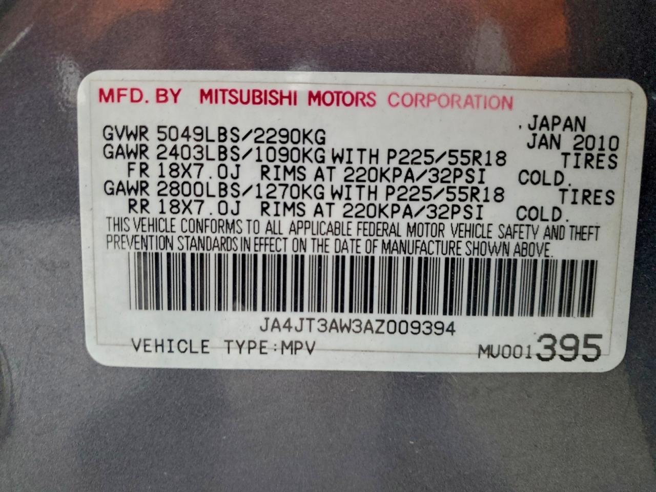 2010 Mitsubishi Outlander Se VIN: JA4JT3AW3AZ009394 Lot: 93859805