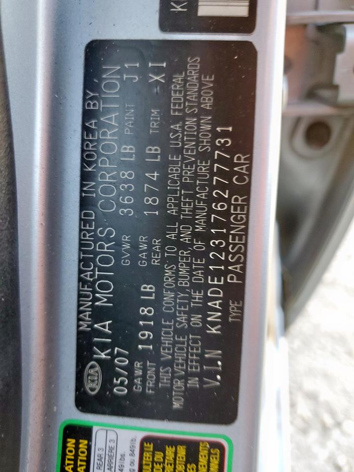 2007 Kia Rio Base VIN: KNADE123176277731 Lot: 91933635