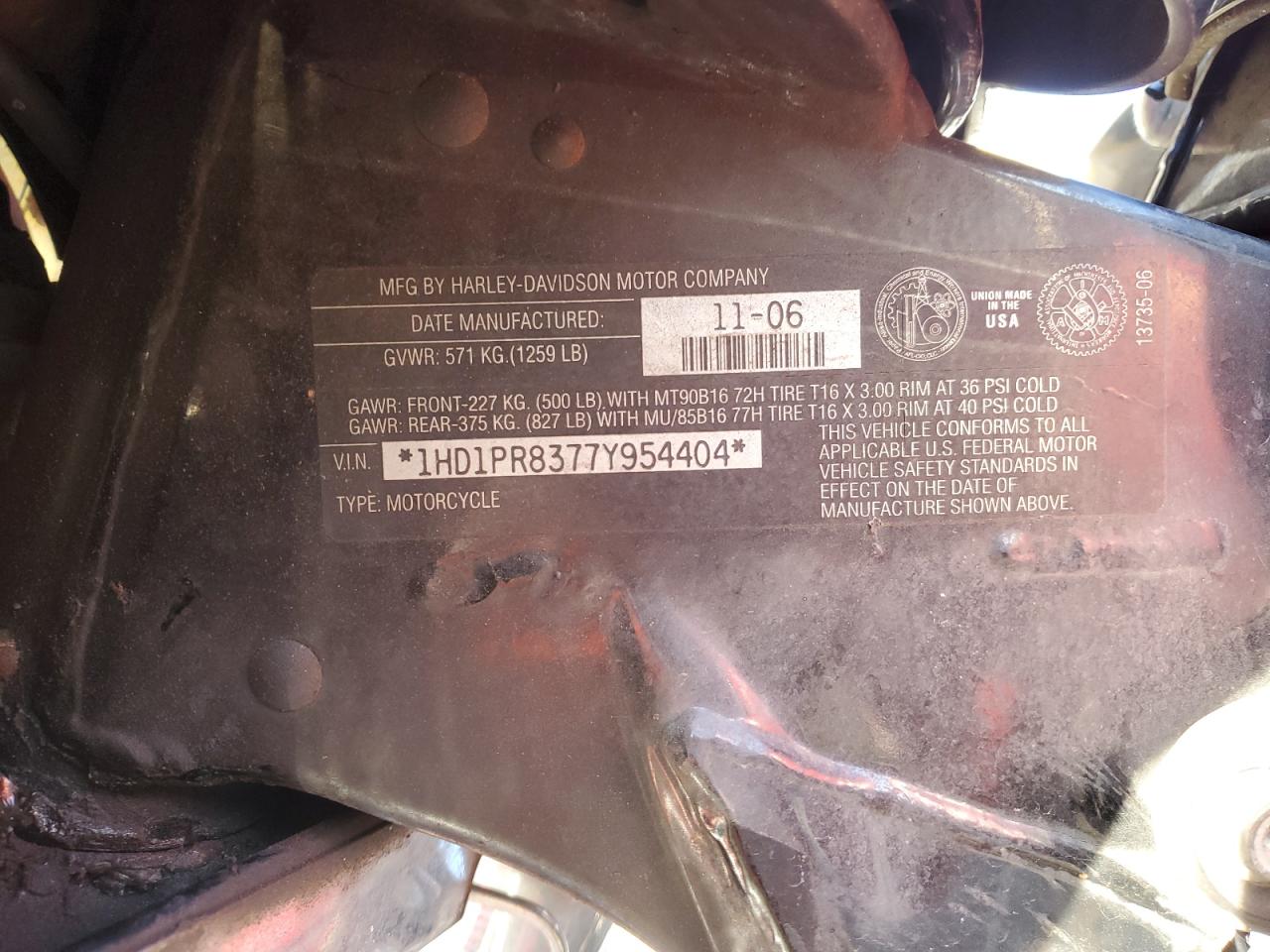 2007 Harley-Davidson Flhtcuse California VIN: 1HD1PR8377Y954404 Lot: 92845535