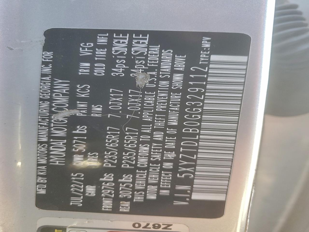 2016 Hyundai Santa Fe Sport VIN: 5XYZTDLB0GG329112 Lot: 94759455