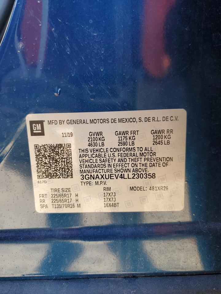 2020 Chevrolet Equinox Lt VIN: 3GNAXUEV4LL230358 Lot: 91346745