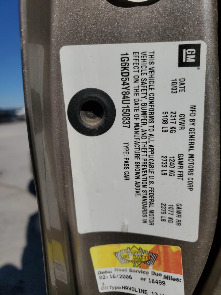 2004 Cadillac Deville VIN: 1G6KD54Y84U150837 Lot: 90699685