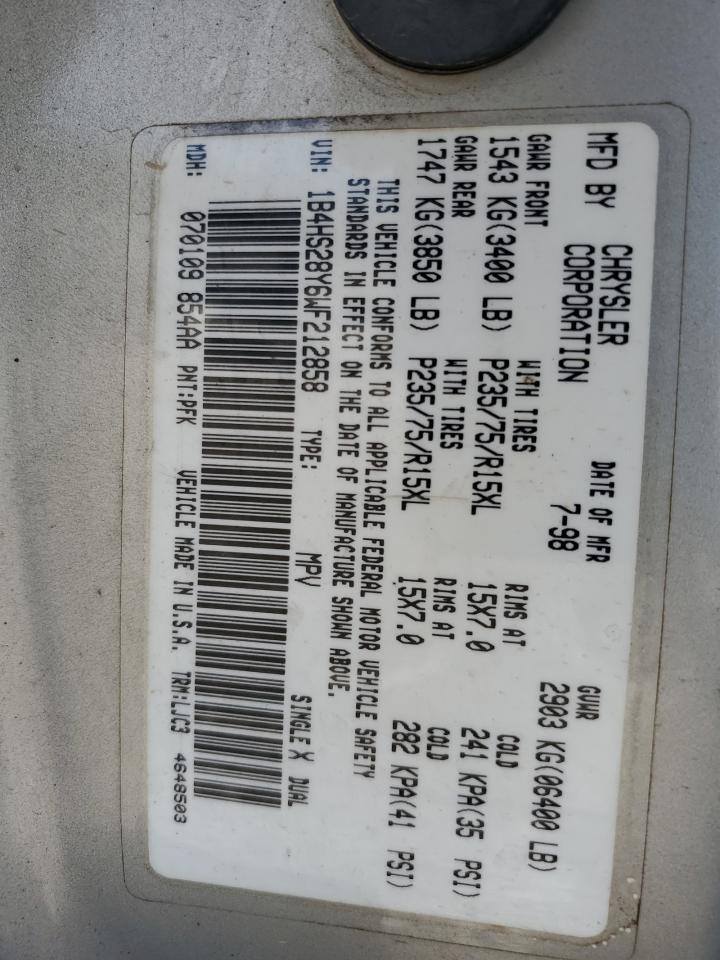 1998 Dodge Durango VIN: 1B4HS28Y6WF212858 Lot: 91254525