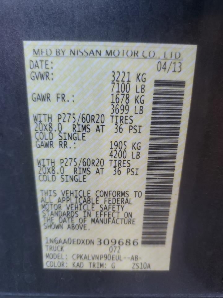 2013 Nissan Titan S VIN: 1N6AA0EDXDN309686 Lot: 93649345